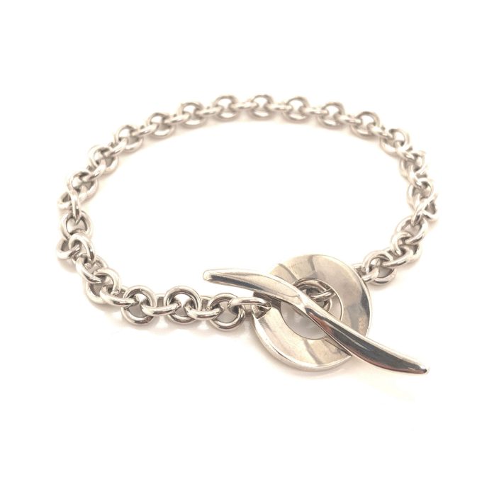 Silver Chain Link Bracelet with T bar Clasp