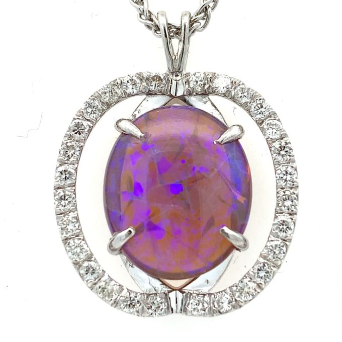 Violet Opal and Diamond White Gold Necklace - Image 2