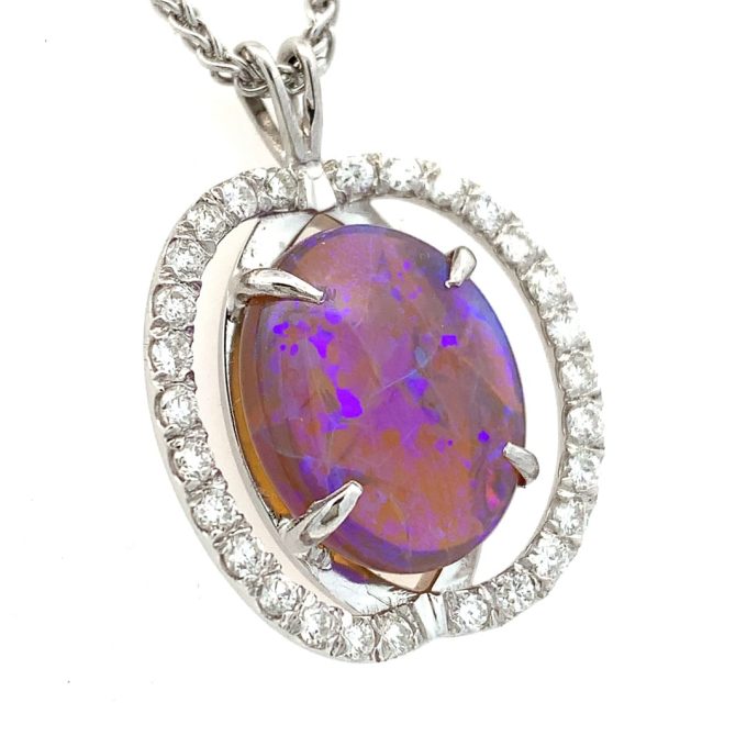 Violet Opal and Diamond White Gold Necklace - Image 3