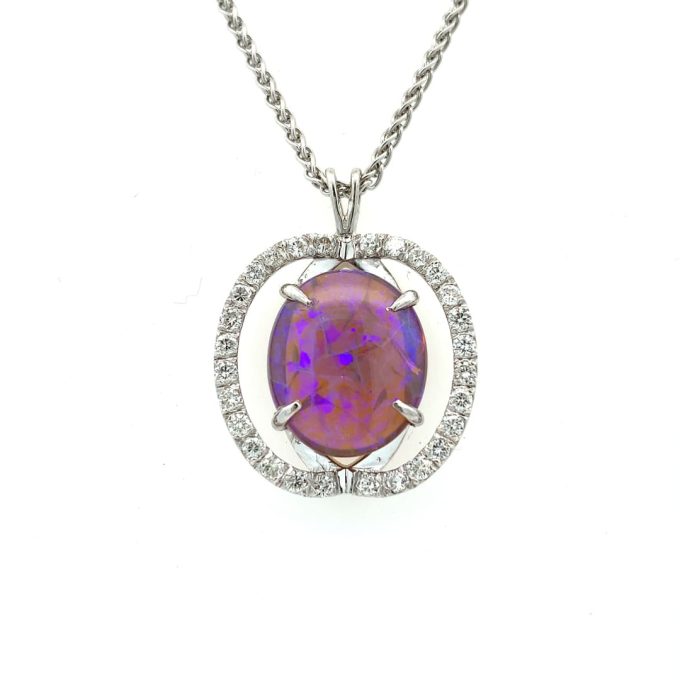 Violet Opal and Diamond White Gold Necklace