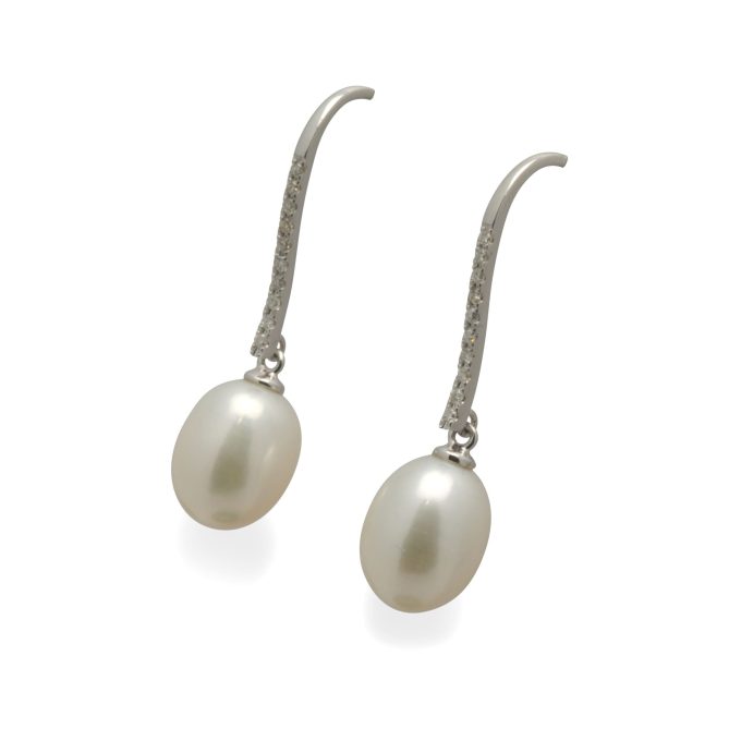 Oval Pearl and Diamond Set Hook Earrings - Image 2
