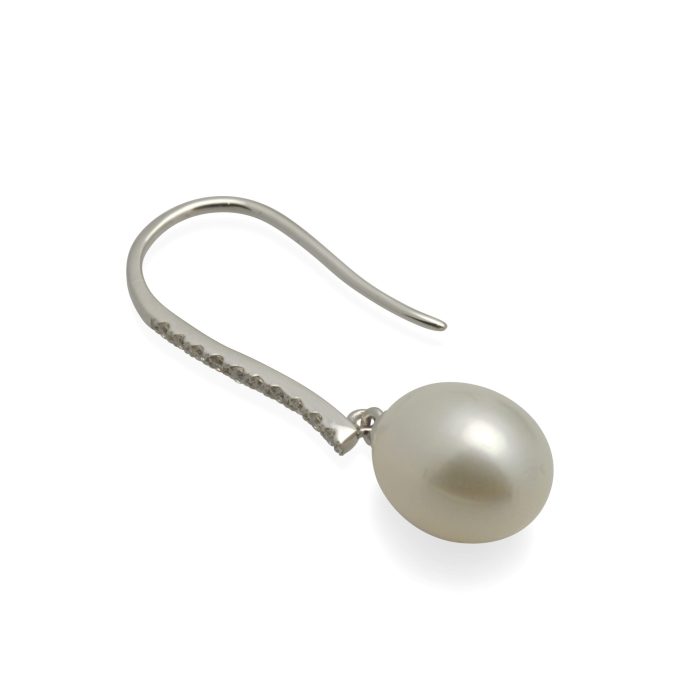 Oval Pearl and Diamond Set Hook Earrings - Image 3