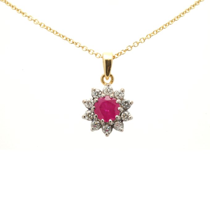 Ruby and Diamond Cluster Necklace