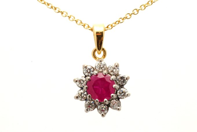 Ruby and Diamond Cluster Necklace - Image 2