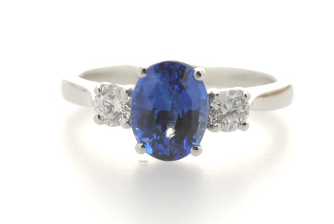 Sapphire and Diamond Three Stone Ring