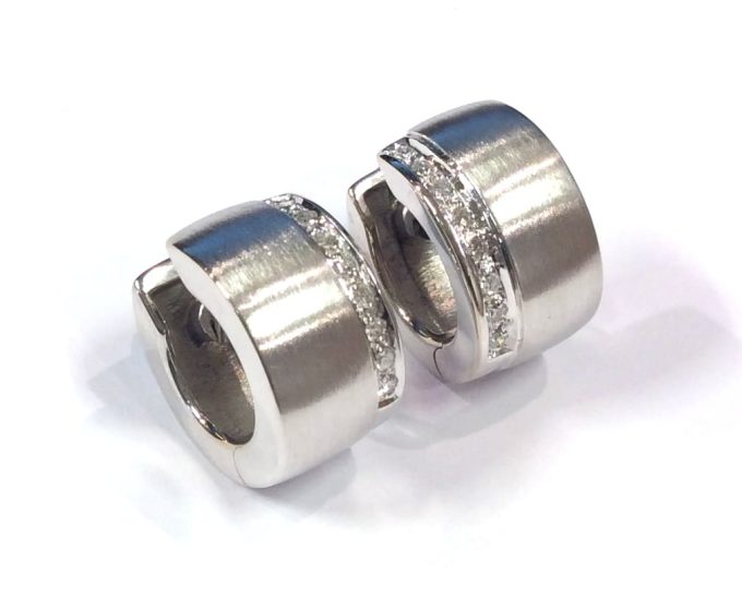 18 Carat White Gold Diamond Huggie Earrings