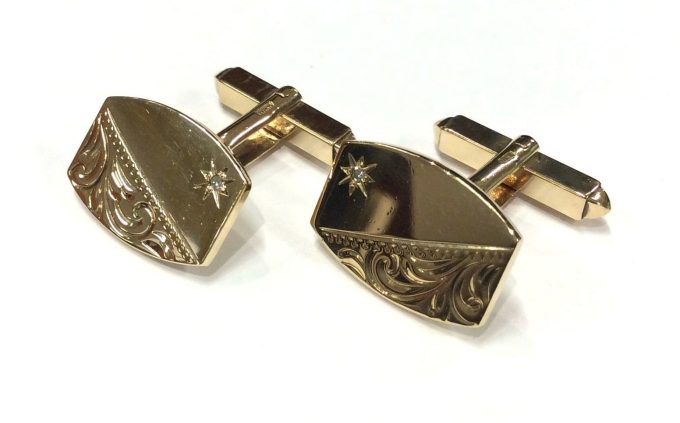 Diamond Set Engraved Cufflinks - Image 4