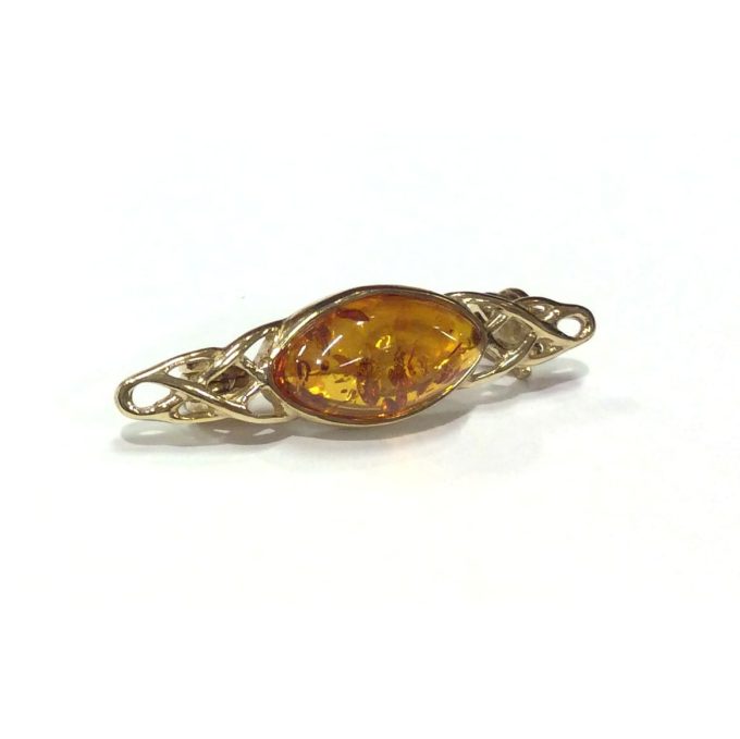 Gold and Amber Celtic Knot Brooch