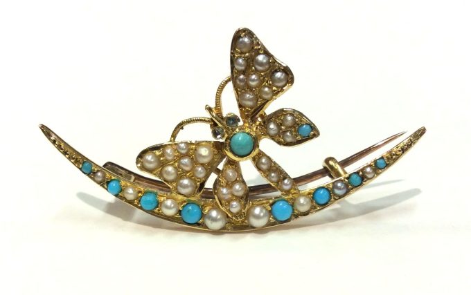 Antique Turquoise Butterfly Brooch