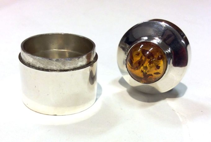 Sterling Silver Amber Top Trinket Box - Image 2