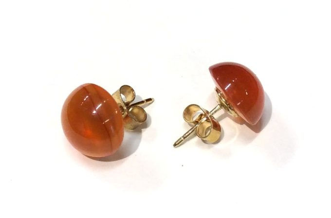 Carnelian and Gold Stud Earrings - Image 3