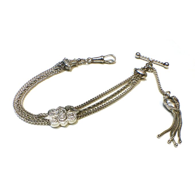 Silver Hearts & Flowers Watch Chain
