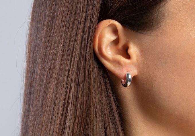 Bastian Polished Silver Huggie Earrings - Image 2
