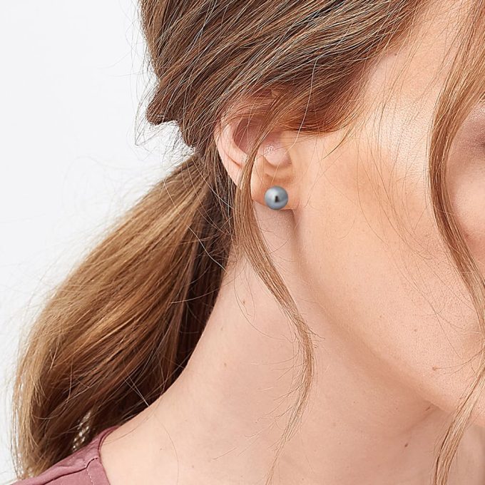 Jersey Pearl 7mm Peacock Stud Earrings - Image 2