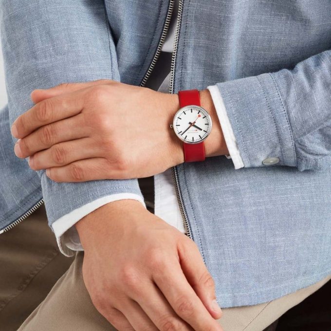 Mondaine Mini Giant Red Strap Watch - Image 4