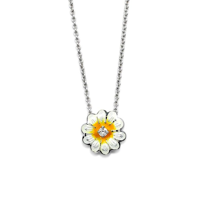 Nicole Barr Enamel and Diamond Daisy Necklace
