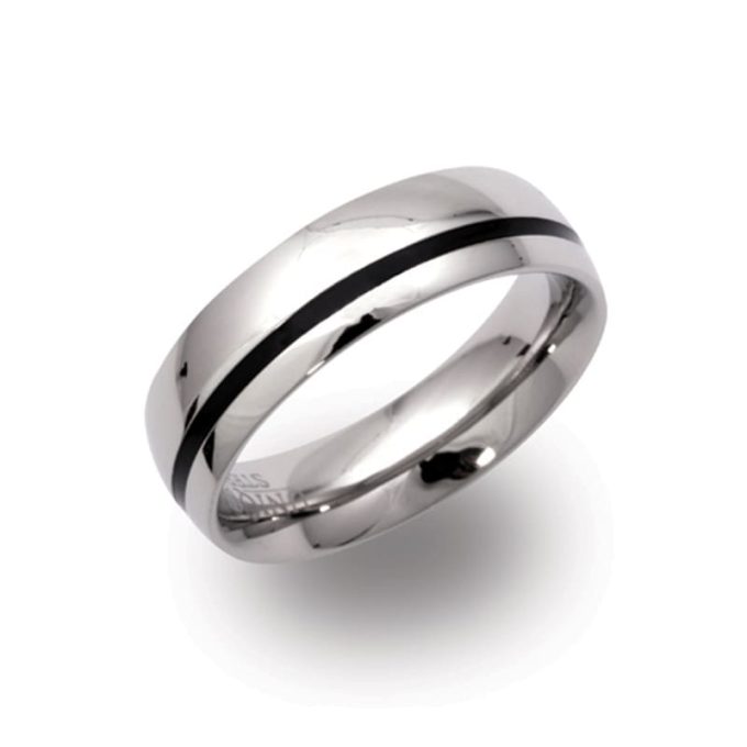 Unique Steel and Black Enamel Ring