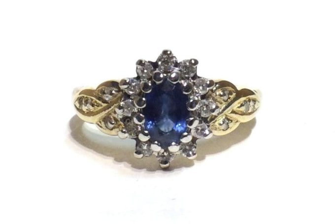 Sapphire and Diamond Cluster Ring