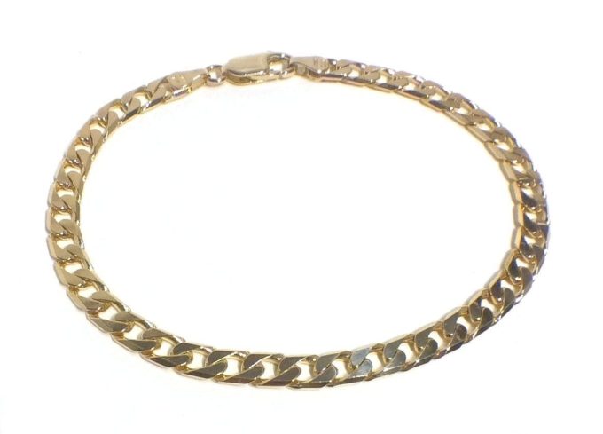 Long Gold Flat Curb Link Bracelet - Image 3