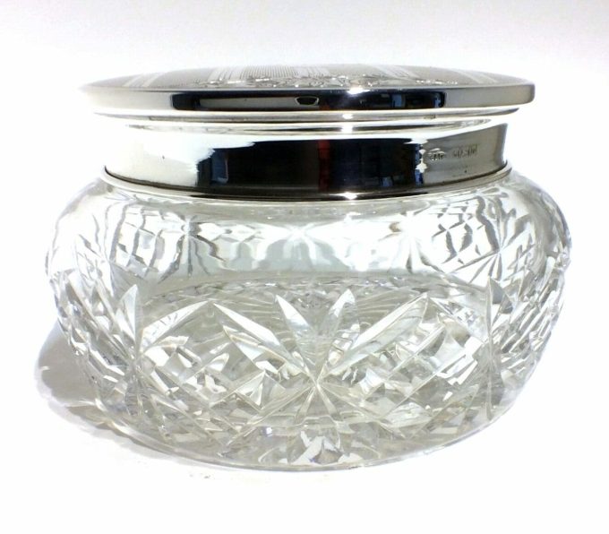 Vintage Silver Lidded Cut Glass Pot - Image 2
