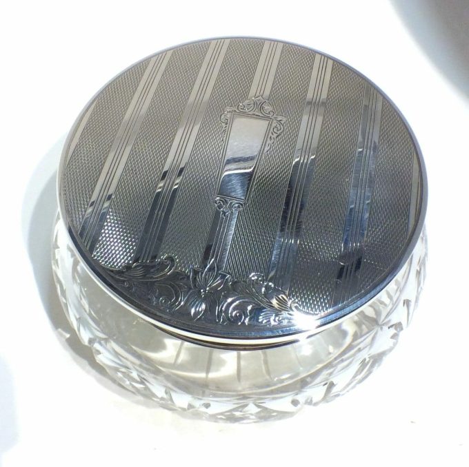 Vintage Silver Lidded Cut Glass Pot - Image 3