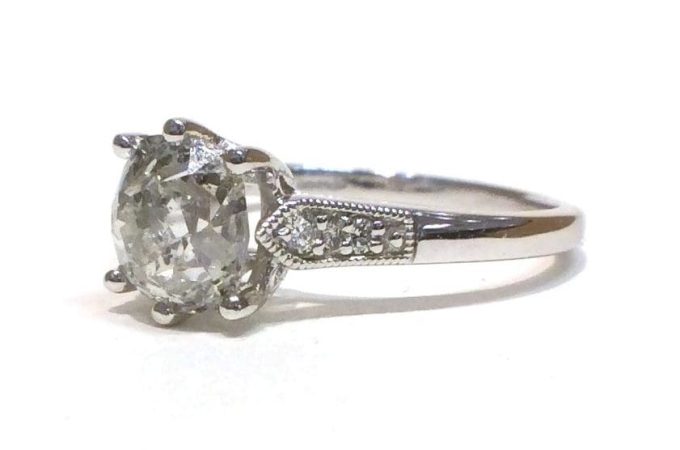 Platinum Old Cut Diamond Solitaire Ring - Image 2