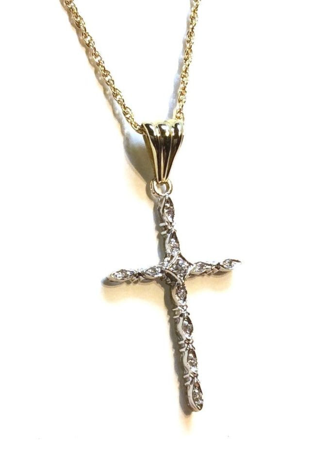 18ct Gold Diamond Cross Necklace - Image 2