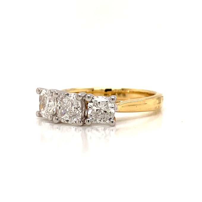 Cushion Cut Diamond Trilogy Ring