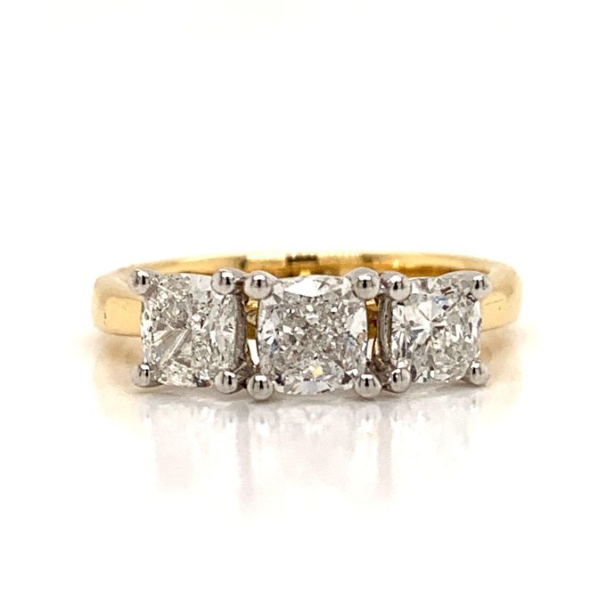 Cushion Cut Diamond Trilogy Ring