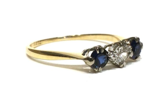 Sapphire and Diamond Three Stone Ring