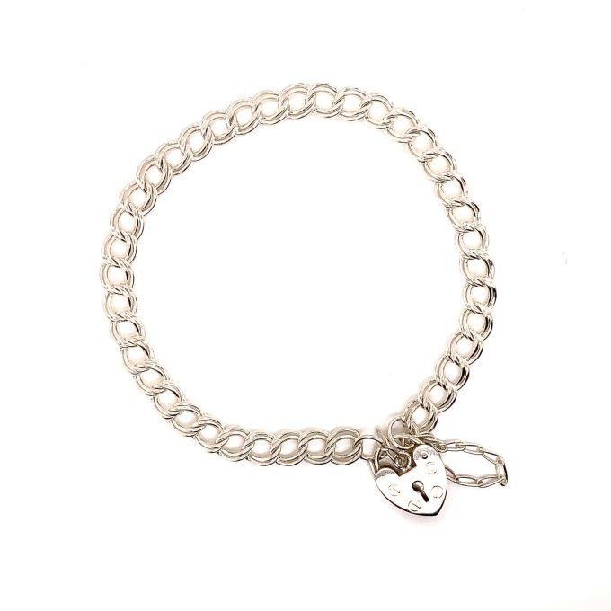 Silver Double Curb Link Charm Bracelet