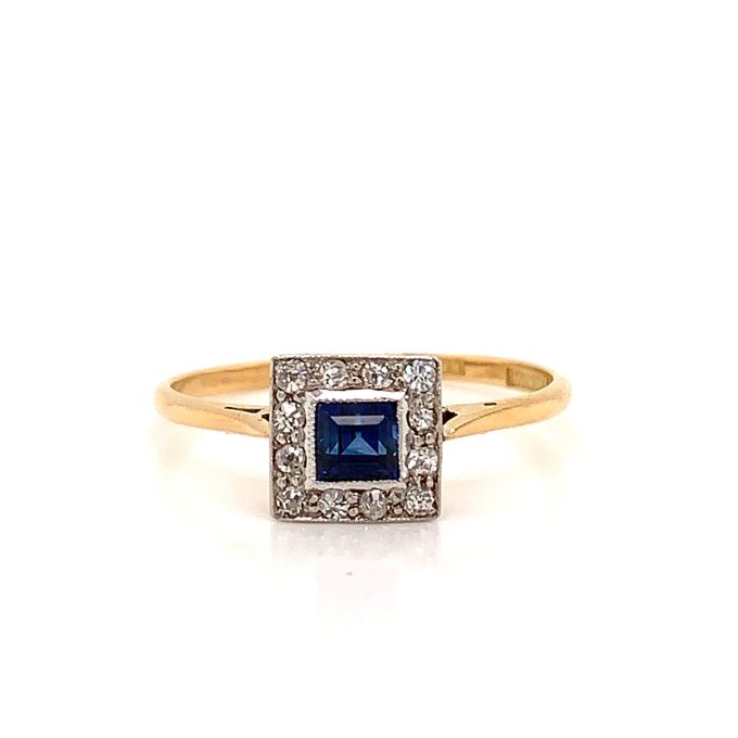 Vintage Sapphire and Diamond Square Top Ring