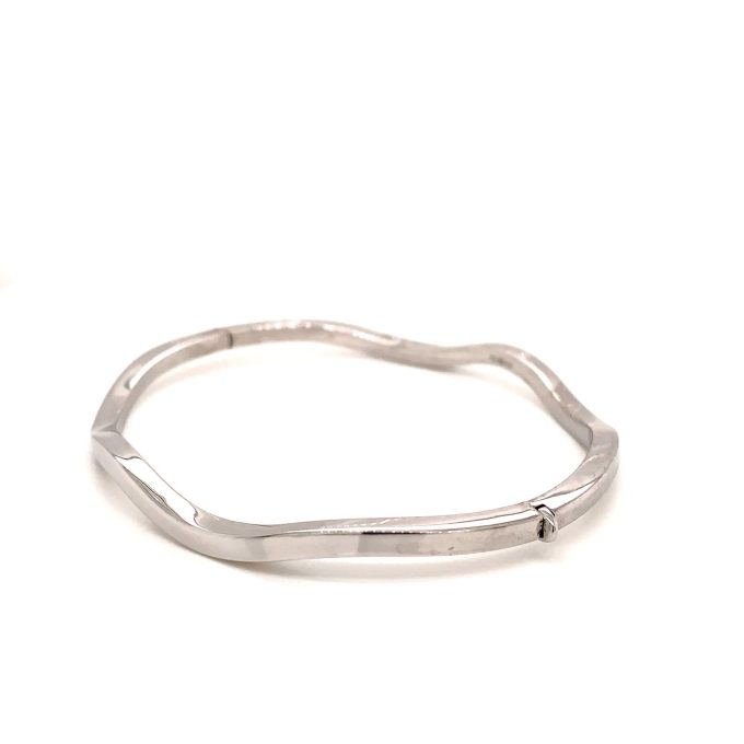 White Gold Hinged Wave Bangle - Image 2