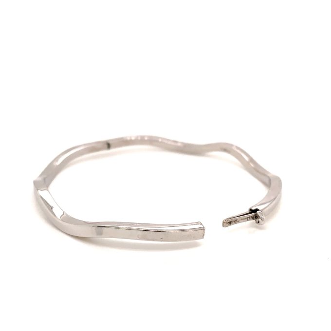 White Gold Hinged Wave Bangle - Image 3