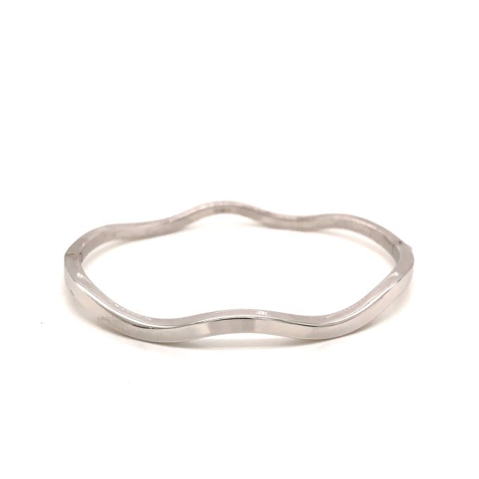 White Gold Hinged Wave Bangle