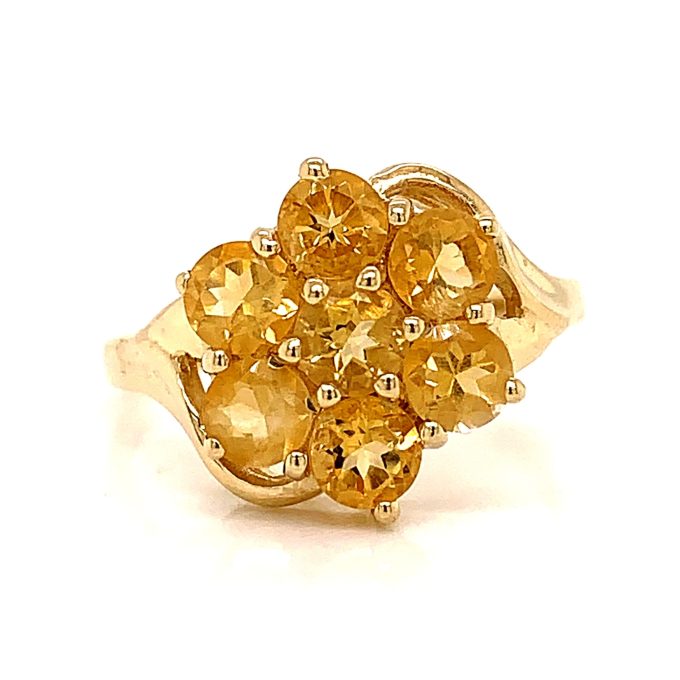 Gold Citrine Daisy Cluster Ring