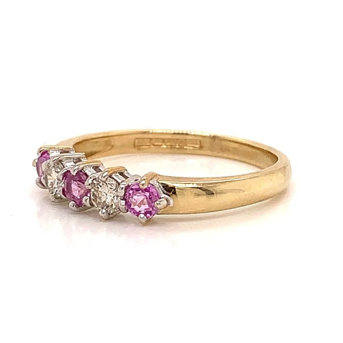 Pink Sapphire and Diamond Five Stone Ring - Image 2