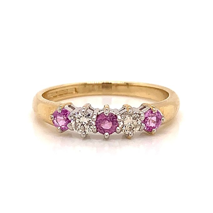 Pink Sapphire and Diamond Five Stone Ring