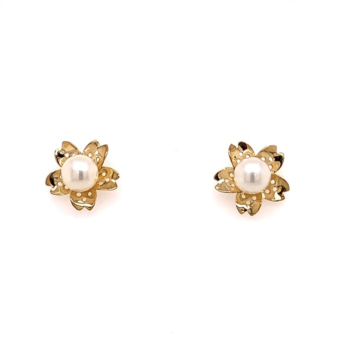9ct Gold Flower Design Pearl Studs