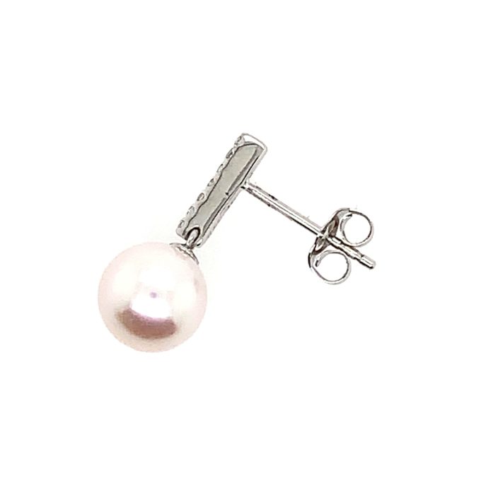 Pearl and Diamond Bar Drop Earrings - Image 2