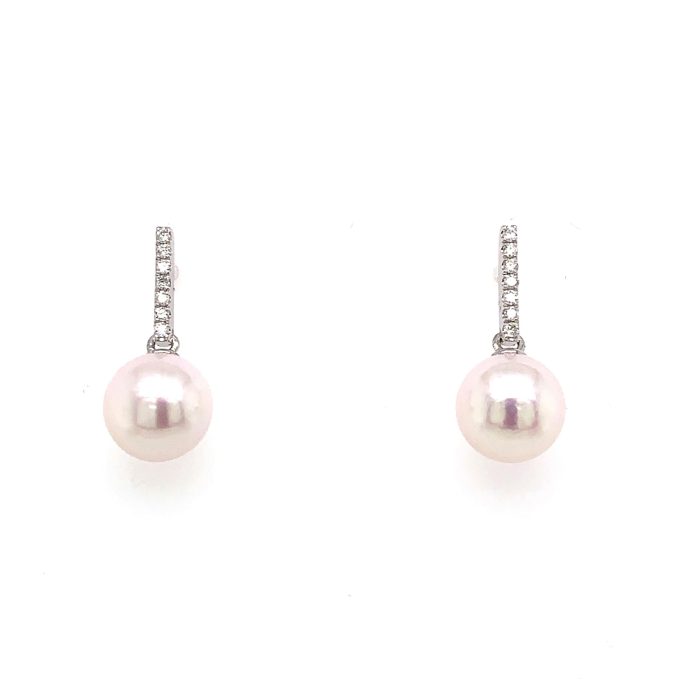 Pearl and Diamond Bar Drop Earrings