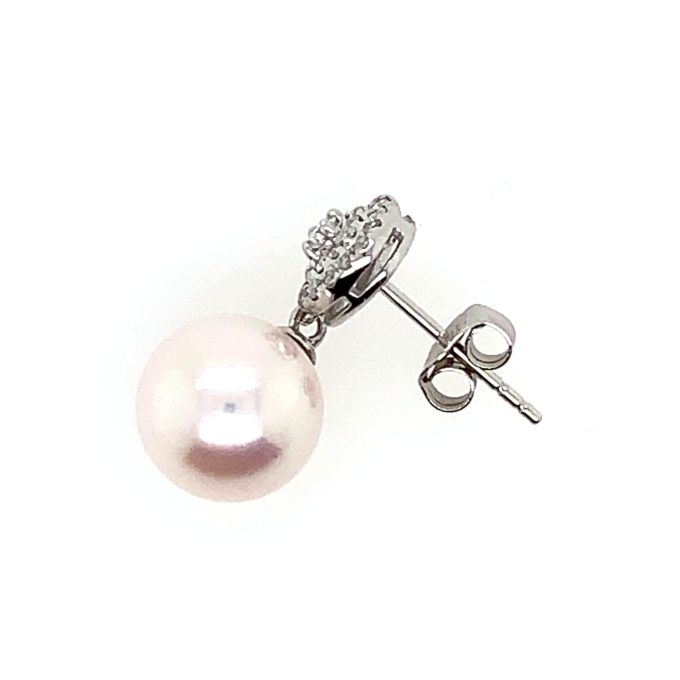 Pearl and Diamond Pave Drop Earrings - Image 2