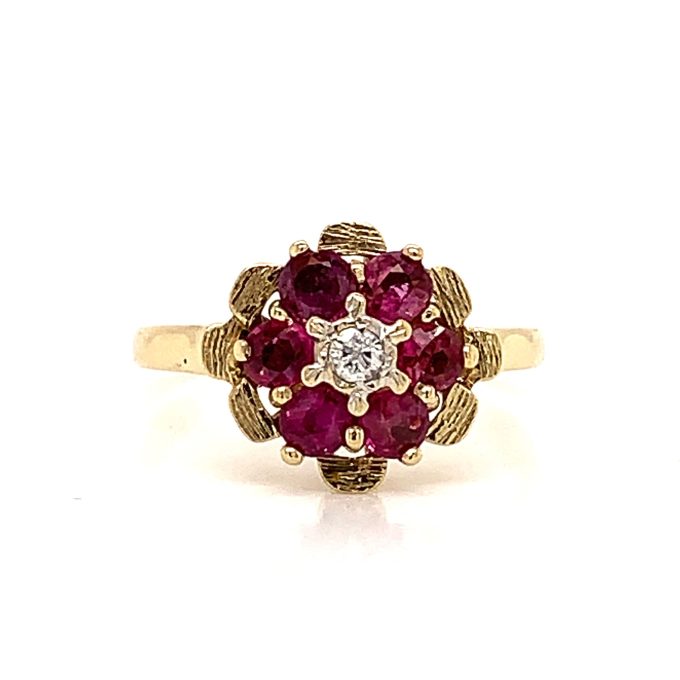 Vintage Ruby and Diamond Cluster Ring