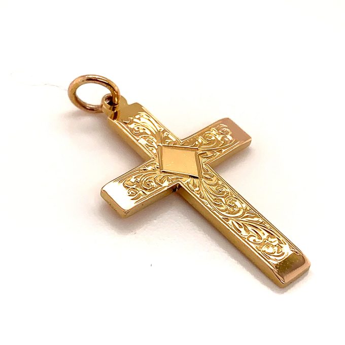 9ct Gold Engraved Cross - Image 3