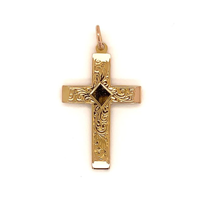 9ct Gold Engraved Cross