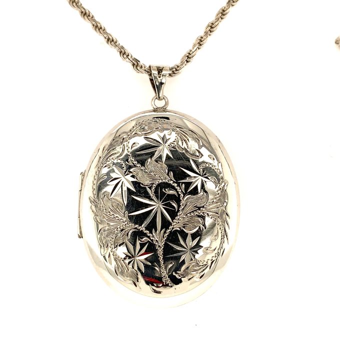 Large Engraved Silver Locket - Image 2