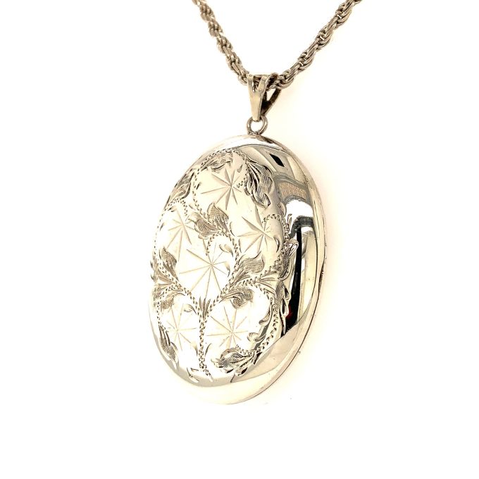 Large Engraved Silver Locket
