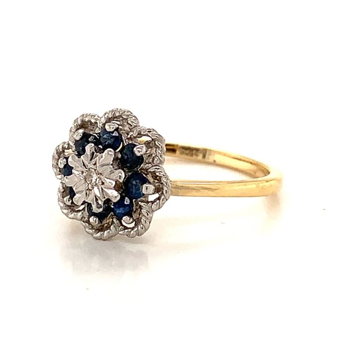 Sapphire and Diamond Flower Cluster Ring - Image 3