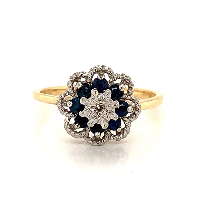 Sapphire and Diamond Flower Cluster Ring