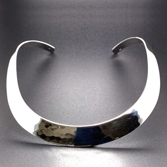 Wide Silver Collar with a Textured Finish